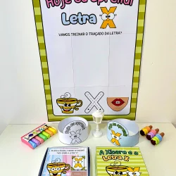 Atividades educativas com letra X e objetos relacionados para crianças.