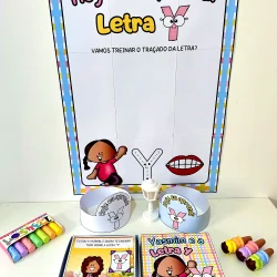 Atividade educativa com letras e desenhos para crianças na pedagogia de ideias.