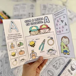 Atividades educativas do alfabeto com desenhos e letras para crianças.