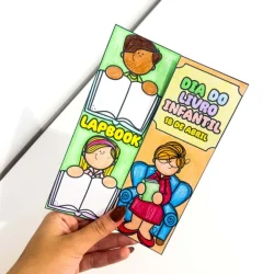 Lapbook com desenhos de crianças lendo livros e título "Ola do Livro Infantil".