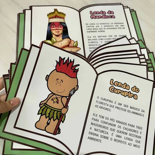 Livro com histórias de lendas indígenas e personagens tradicionais.