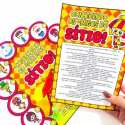 Material educativo com personagens do Sítio para crianças.