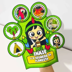 Luva educativa com personagens e elementos da floresta para crianças.