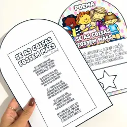 Luva com poema sobre mães e crianças, tema de pedagogia e educação infantil.