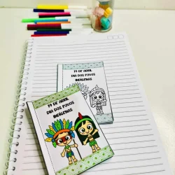 Mini livro com ilustrações de crianças indígenas para o Dia dos Povos Indígenas.