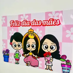 Painel comemorativo do Dia das Mães com personagens de desenho animado.