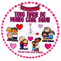 Ilustração de amor e carinho para o Dia das Mães com crianças e símbolos de afeto.