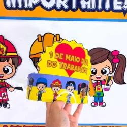 Ilustração infantil comemorando o Dia do Trabalho em 1º de maio.
