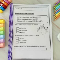 Exercício de leitura com frutas para alunos do ensino fundamental.