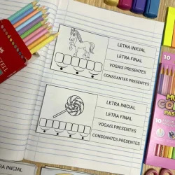Atividades educativas com desenhos de animais e objetos para crianças.