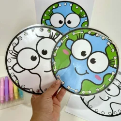 Pratos decorados com tema de meio ambiente para atividades educativas.