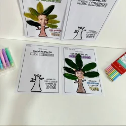 Arte com folhas para o Dia do Meio Ambiente, projeto escolar.