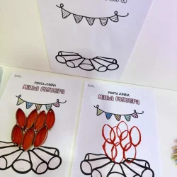 Fogueira de Festa Junina feita com desenhos e colagens de papel.
