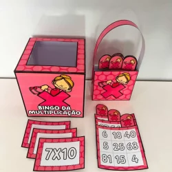Jogo educativo de bingo para aprender multiplicação com crianças.