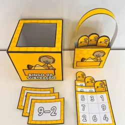 Jogo de bingo com operações de subtração para crianças.