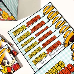 Cartelas de bingo junino com tema de festa de São João para atividades educativas.