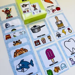 Cartas das Rimas com imagens de objetos e animais para atividades educativas.