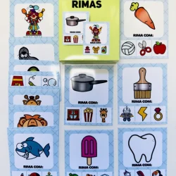 Cartas das Rimas com imagens de objetos e animais para atividades educativas.