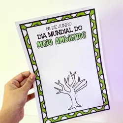 Cartaz com árvore e mensagem sobre o Dia Mundial do Meio Ambiente.