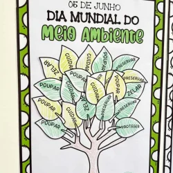 Cartaz com árvore e mensagens de preservação ambiental para o Dia do Meio Ambiente.