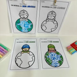 Desenhos de crianças com o planeta Terra para o Dia Mundial do Meio-A.