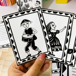 Cartões de cordel com ilustrações de personagens tradicionais.