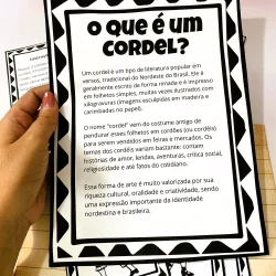 Explicação sobre o cordel, literatura popular brasileira, com destaque para sua história e valor.