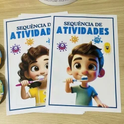 Material educativo sobre higiene bucal para crianças.