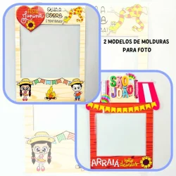 Duas molduras decoradas para fotos Festa Junina com temas típicos.