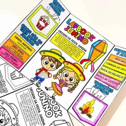 Atividades educativas de Festa Junina para crianças com desenhos coloridos.