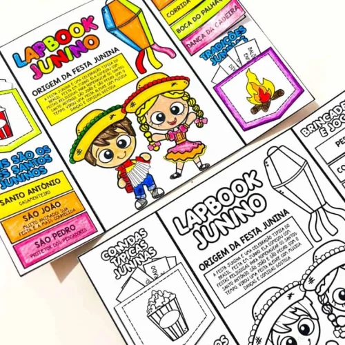Lapbook Junino com atividades educativas para crianças.