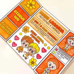 Material educativo sobre o Maio Laranja para conscientização infantil.
