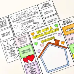 Lapbook colorido sobre minha família com desenhos e perguntas.