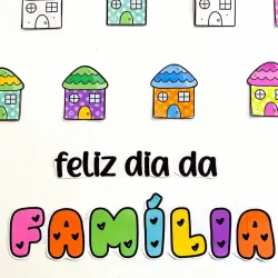 Ilustração de casinhas coloridas para o Dia da Família.
