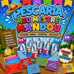 Atividades de pesca com personagens coloridos e instruções educativas para crianças.
