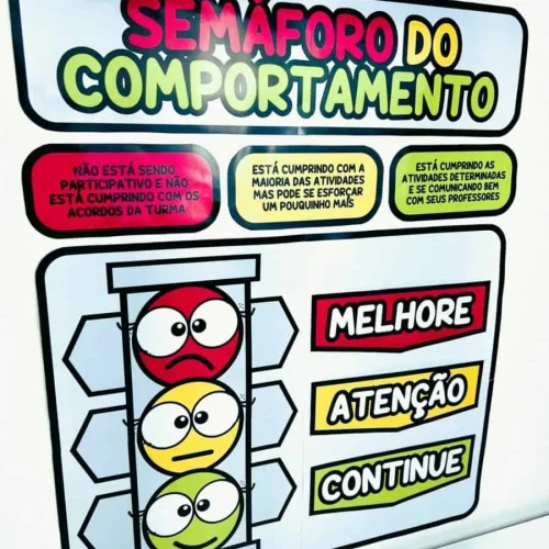 Semáforo do comportamento com cores e mensagens educativas.