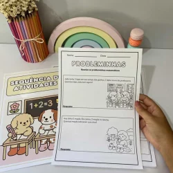 Folha de atividades com problemas matemáticos para crianças pequenas.