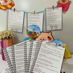 Fábulas infantis com personagens de animais e sequência de atividades educativas.