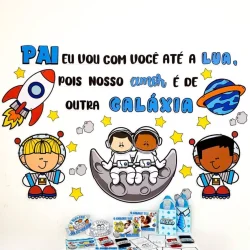 Mensagem de amor e carinho para o Dia dos Pais com tema espacial e astronautas.