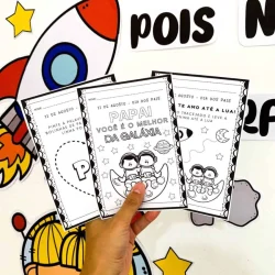 Cartões do Dia dos Pais com tema de astronauta e galáxia para crianças.