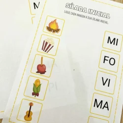 Atividades educativas com imagens de objetos típicos de Festa Junina.