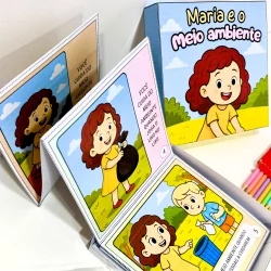 Livro infantil com personagem Maria sobre meio ambiente e sustentabilidade.