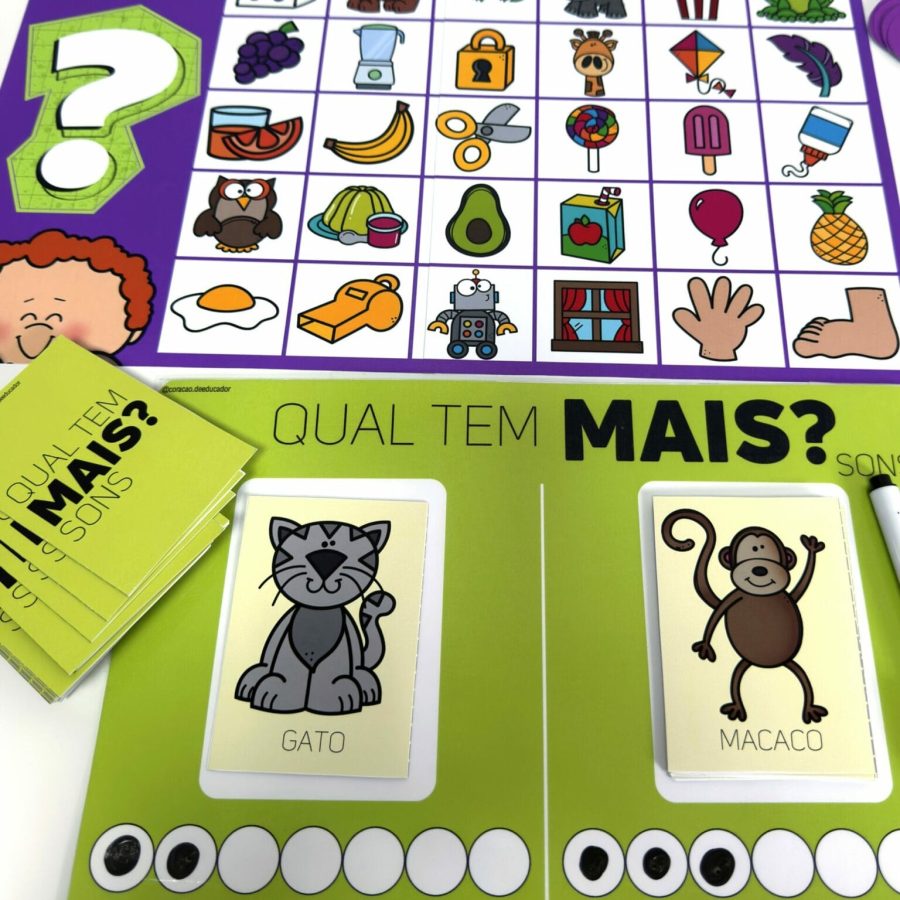 Jogo "Qual Tem Mais?" - Consciência Fonológica - Pedagogia de Ideias Jogo "Qual Tem Mais?" - Consciência Fonológica