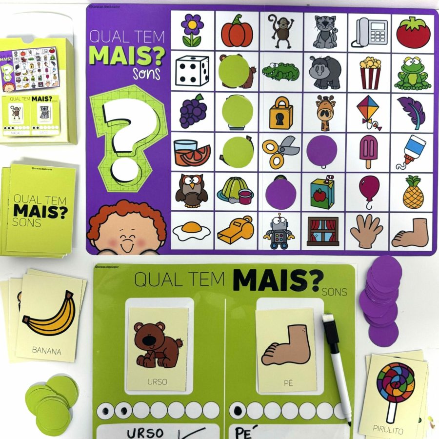 Jogo "Qual Tem Mais?" - Consciência Fonológica - Pedagogia de Ideias Jogo "Qual Tem Mais?" - Consciência Fonológica