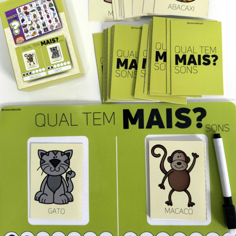 Jogo "Qual Tem Mais?" - Consciência Fonológica - Pedagogia de Ideias Jogo "Qual Tem Mais?" - Consciência Fonológica