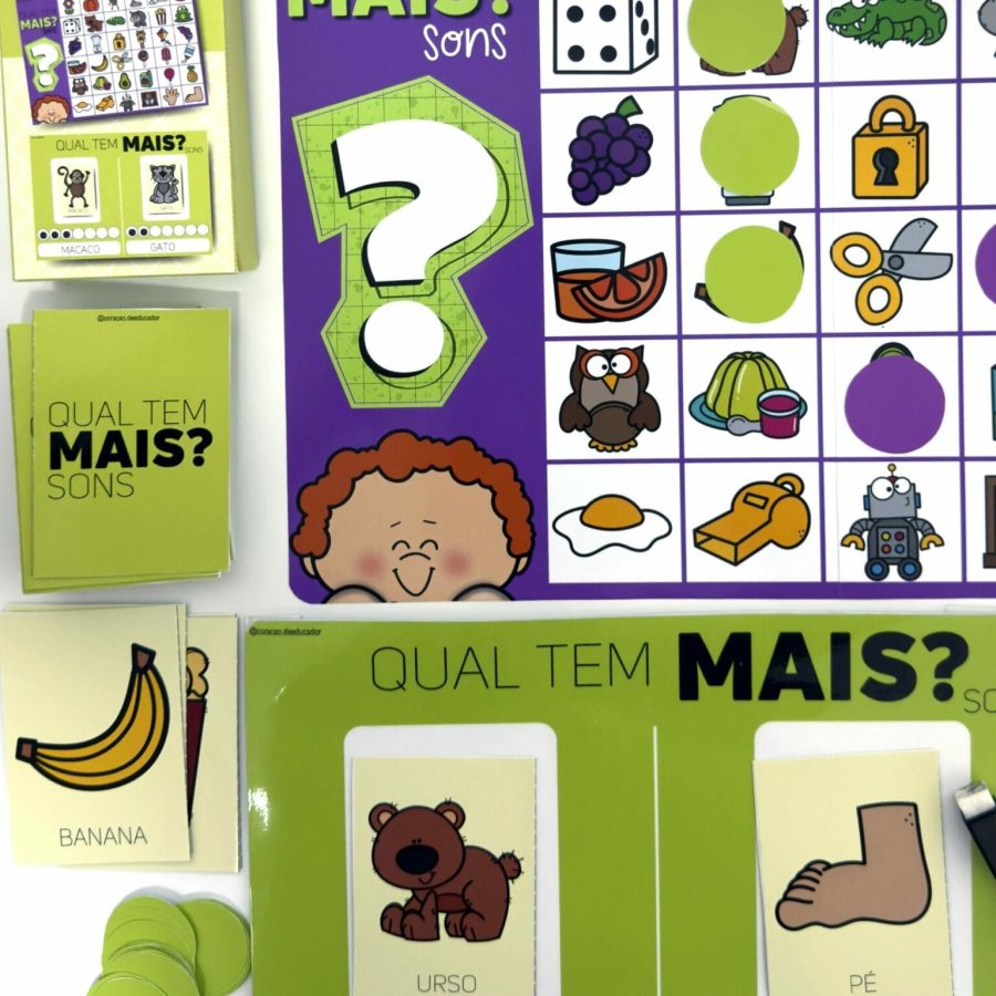 Jogo "Qual Tem Mais?" - Consciência Fonológica - Pedagogia de Ideias Jogo "Qual Tem Mais?" - Consciência Fonológica