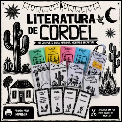 Kit de Literatura de Cordel com livros, cartões e materiais para montar.