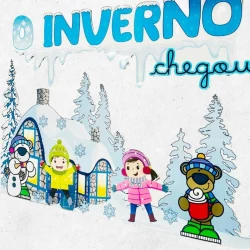 Crianças brincando na neve com roupas de inverno na Pedagogia de Ideias.