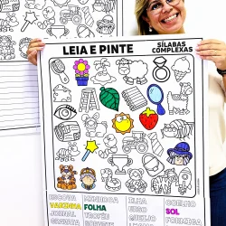 Atividades educativas com palavras complexas e desenhos para crianças.