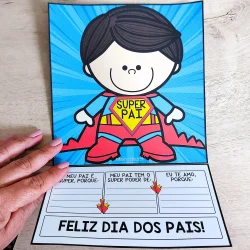 Cartão de homenagem ao Super Pai com desenho de super-herói para o Dia dos Pais.